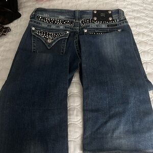 Miss Me Dark Blue Flare Jeans with Studded Details